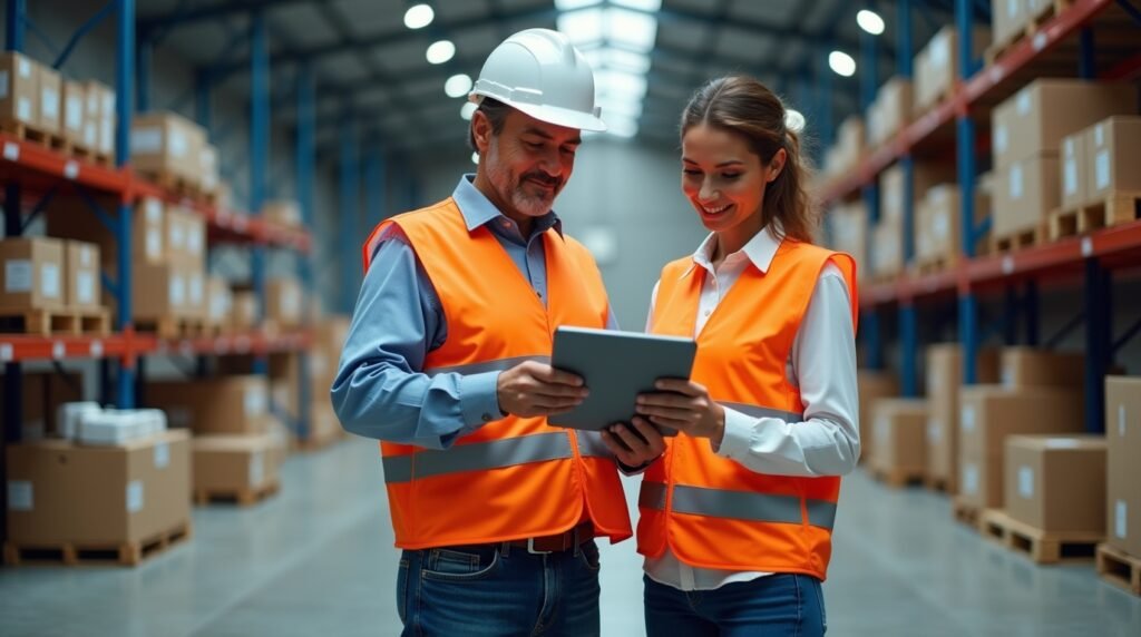PLG Supplies commercial warehouse team using digital logistics tools in 2025.