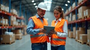 PLG Supplies commercial warehouse team using digital logistics tools in 2025.
