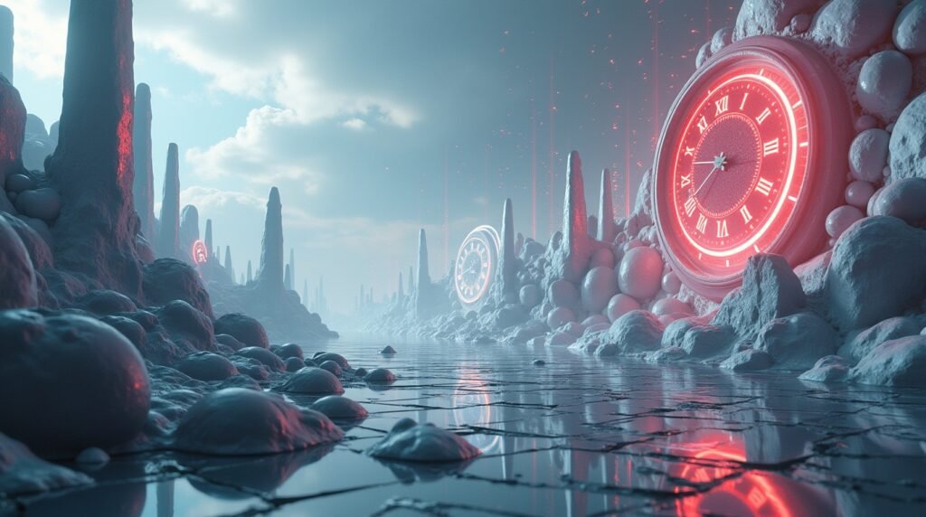 Surreal visual of Price Charalabush showing chaotic digital price fluctuations.