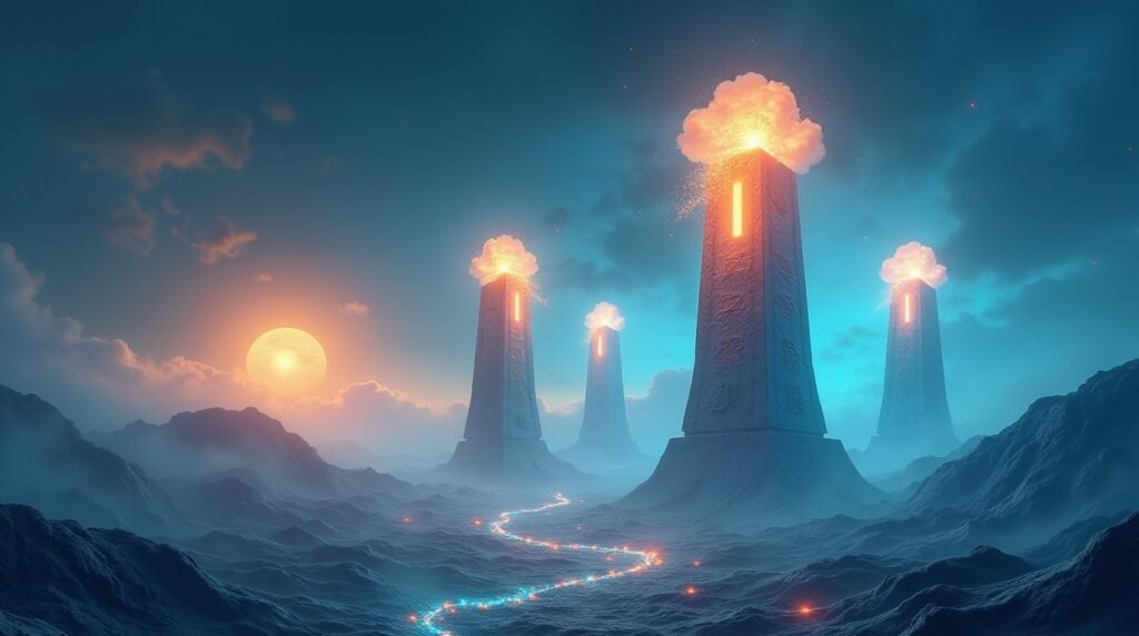 Symbolic visual of the Quartist 4-skill model with surreal creative elements and no human figures.