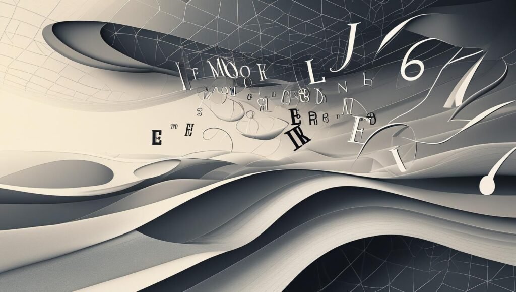 Surreal abstract design showing flowing typography elements and balanced font visuals, symbolizing Fontlu’s creative design flexibility.