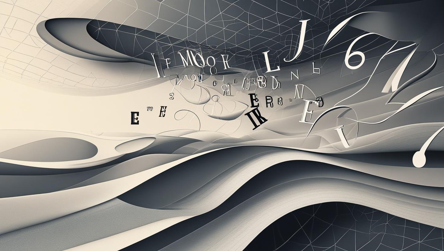 Surreal abstract design showing flowing typography elements and balanced font visuals, symbolizing Fontlu’s creative design flexibility.