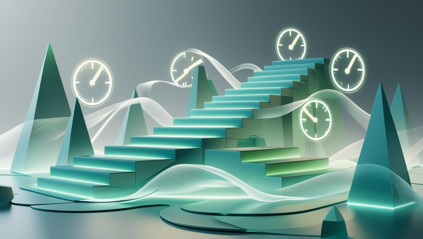 Surreal abstract digital art showing financial growth through floating score dials and geometric forms.