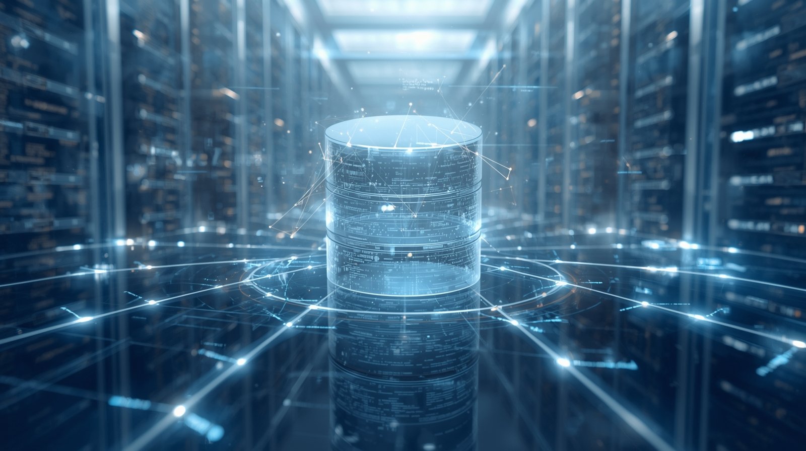 Realistic digital schema structure with glowing data streams representing Joi database validation in 2025.