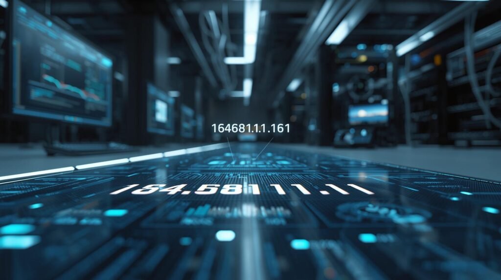 A realistic digital system dashboard displaying a highlighted numeric sequence similar to 164.68111.161