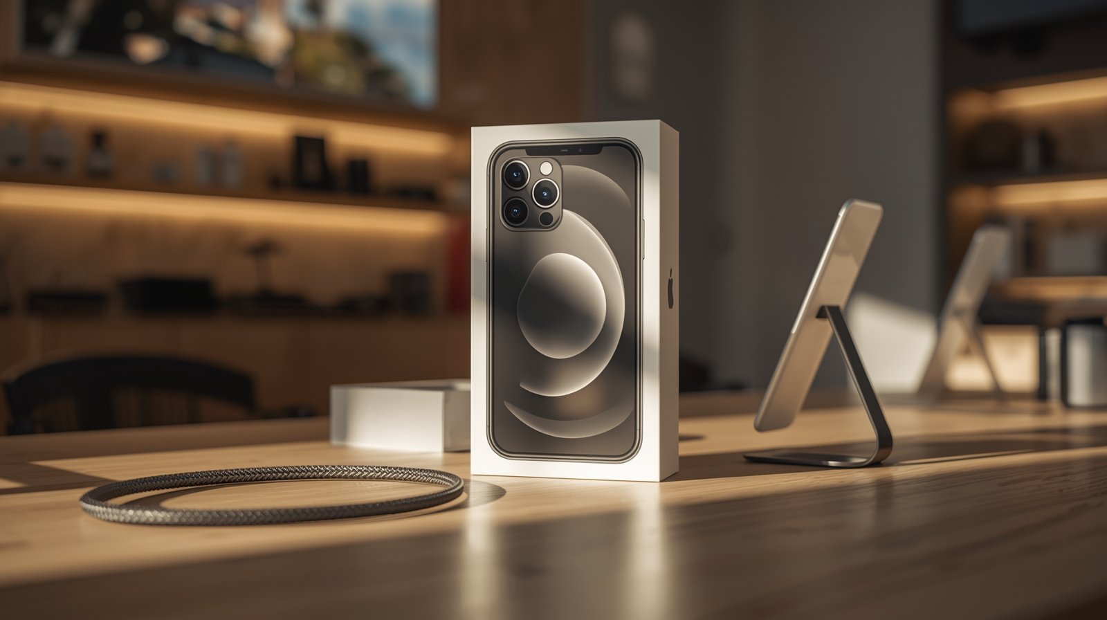 iPhone 17 Pro Max retail box on a wooden table representing high demand and supply delays in 2025.