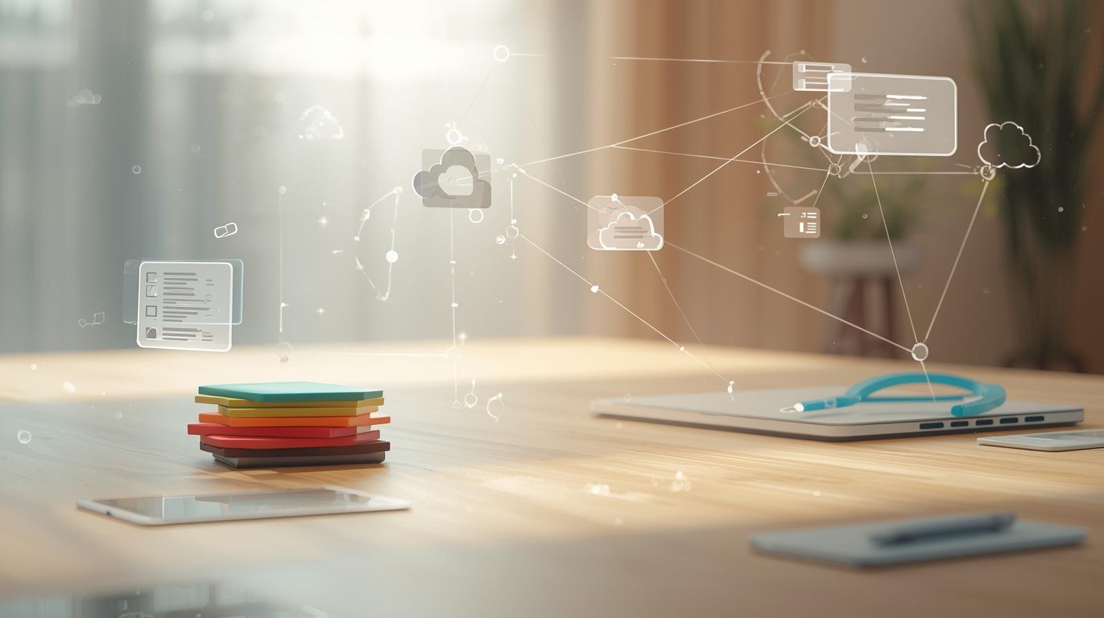 Realistic digital workspace concept representing Hypackel’s project management ecosystem